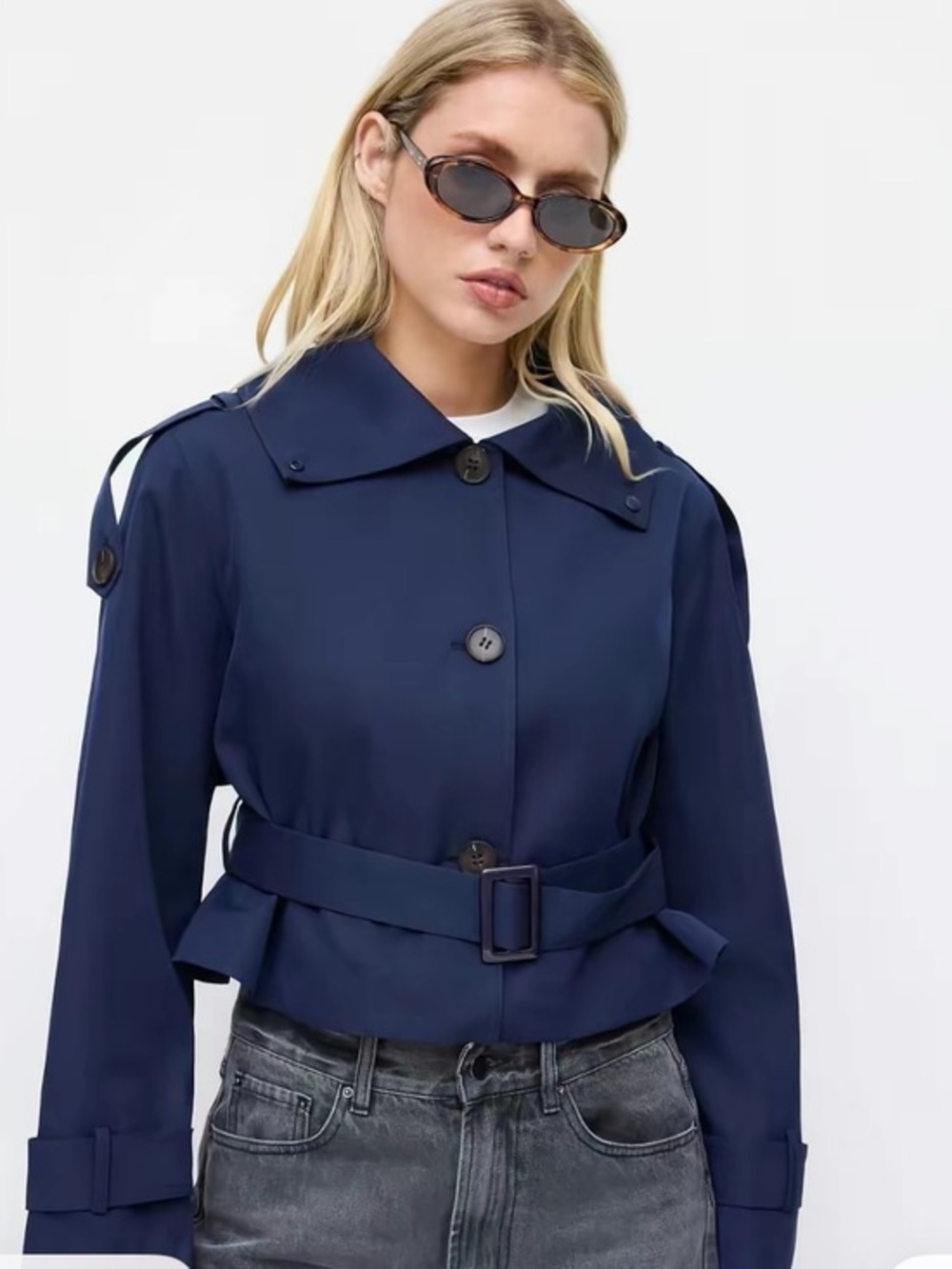NWT Cider Collar Oversized Long Sleeve Crop Trench Coat Without Belt